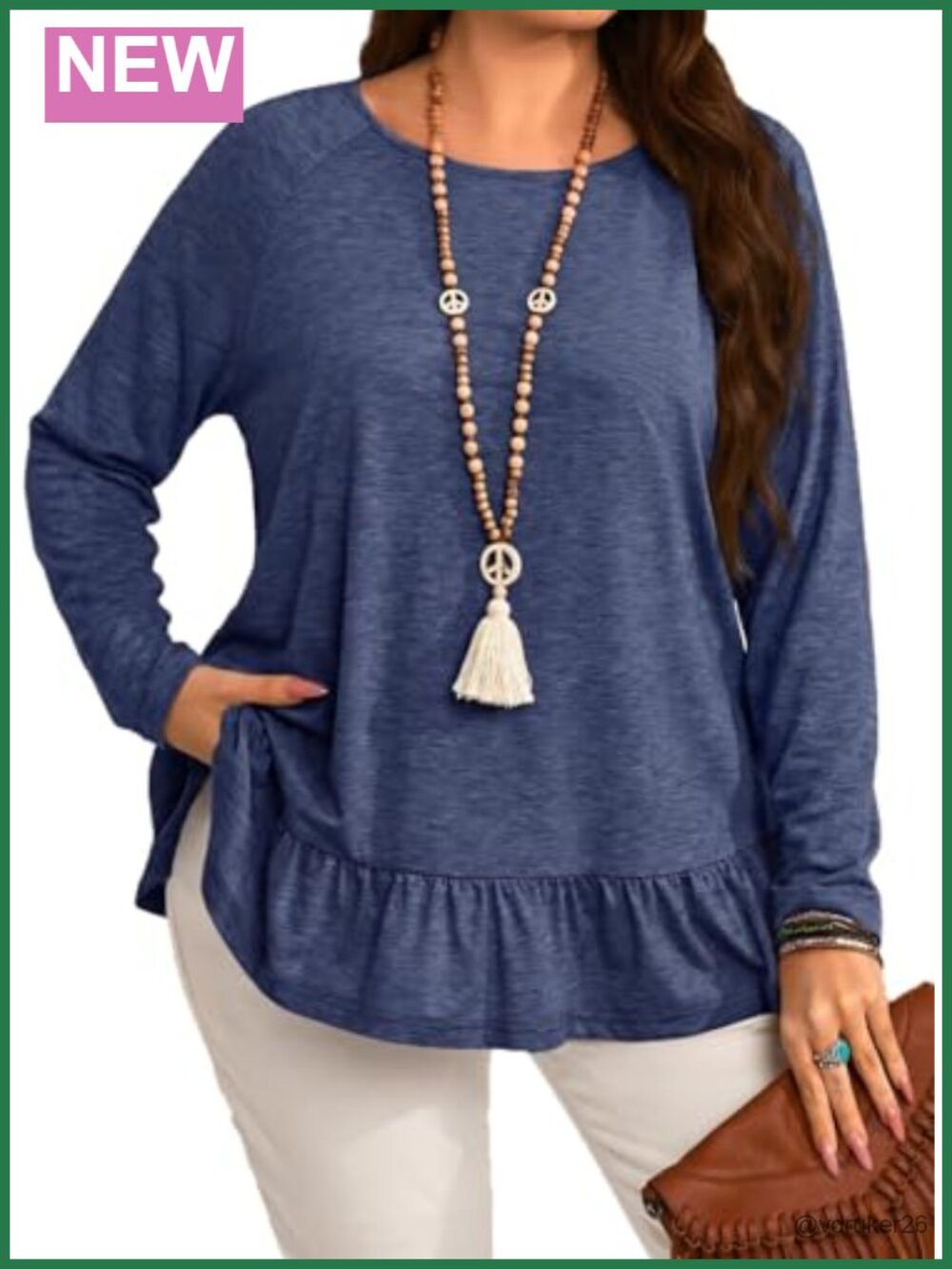 Plus Size Ruffle Hem Long Sleeve T-Shirt Crew Neck Pullover Top